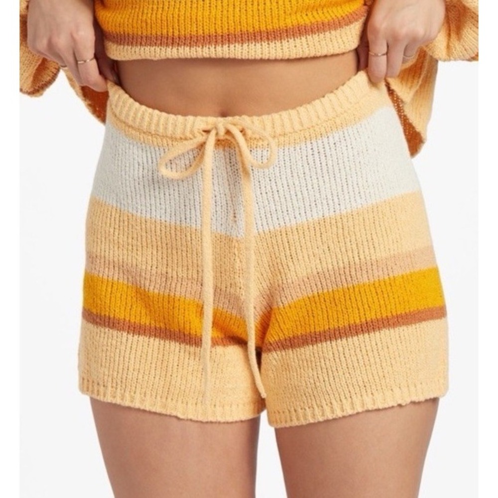 Billabong Women's Size Small Orange Sol Time Striped Knit Beach Short Woven Boho